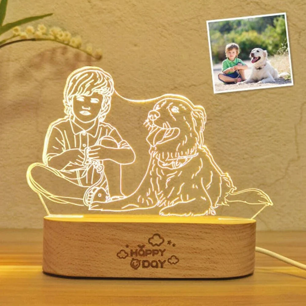 Personalized Wooden Photo Lamp With Custom Line Art