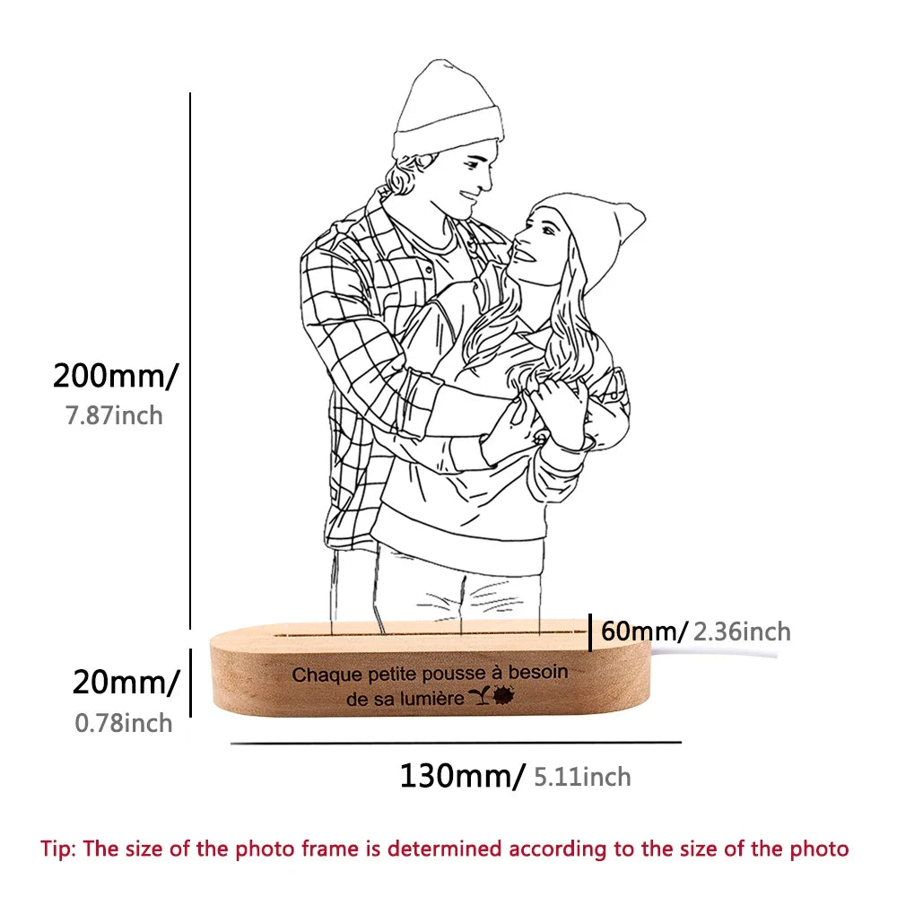 Personalized Wooden Photo Lamp With Custom Line Art