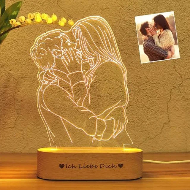 Personalized Wooden Photo Lamp With Custom Line Art
