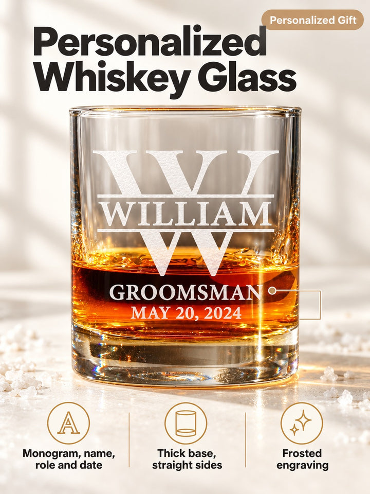 Personalized Engraved Whiskey Glass with Monogram & Name