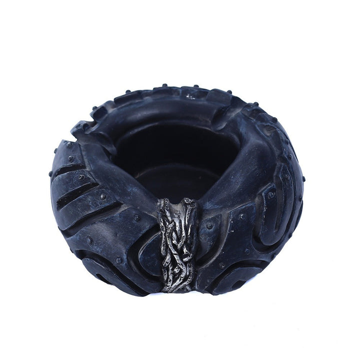 Tire-Shaped Ashtray With Dragon Accent for Desk Decor