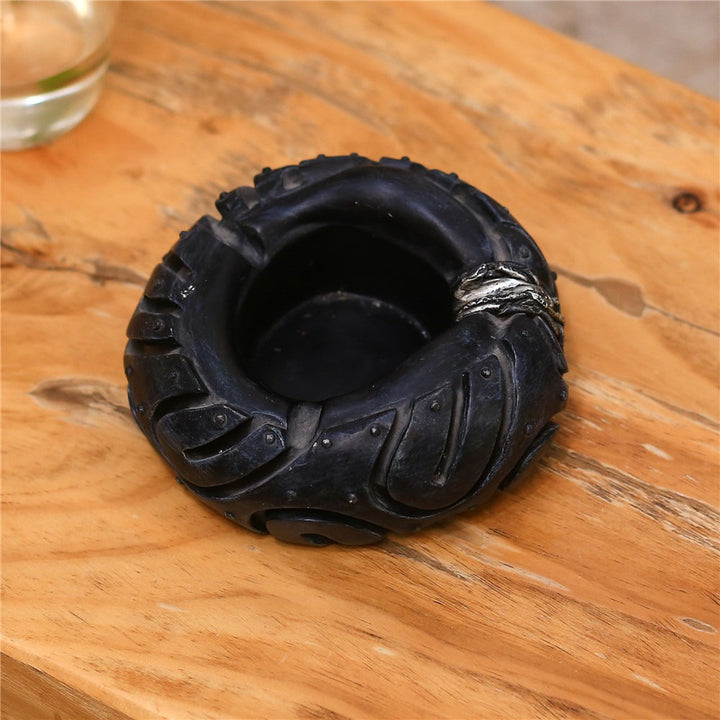 Tire-Shaped Ashtray With Dragon Accent for Desk Decor