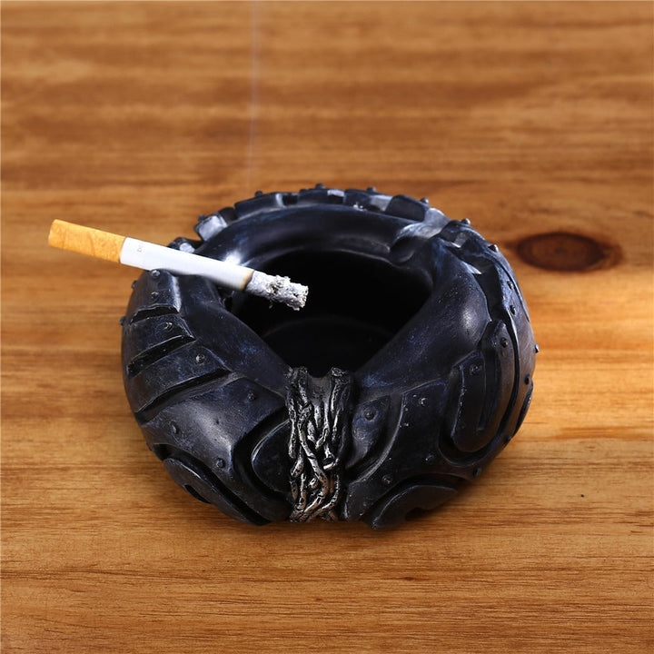 Tire-Shaped Ashtray With Dragon Accent for Desk Decor