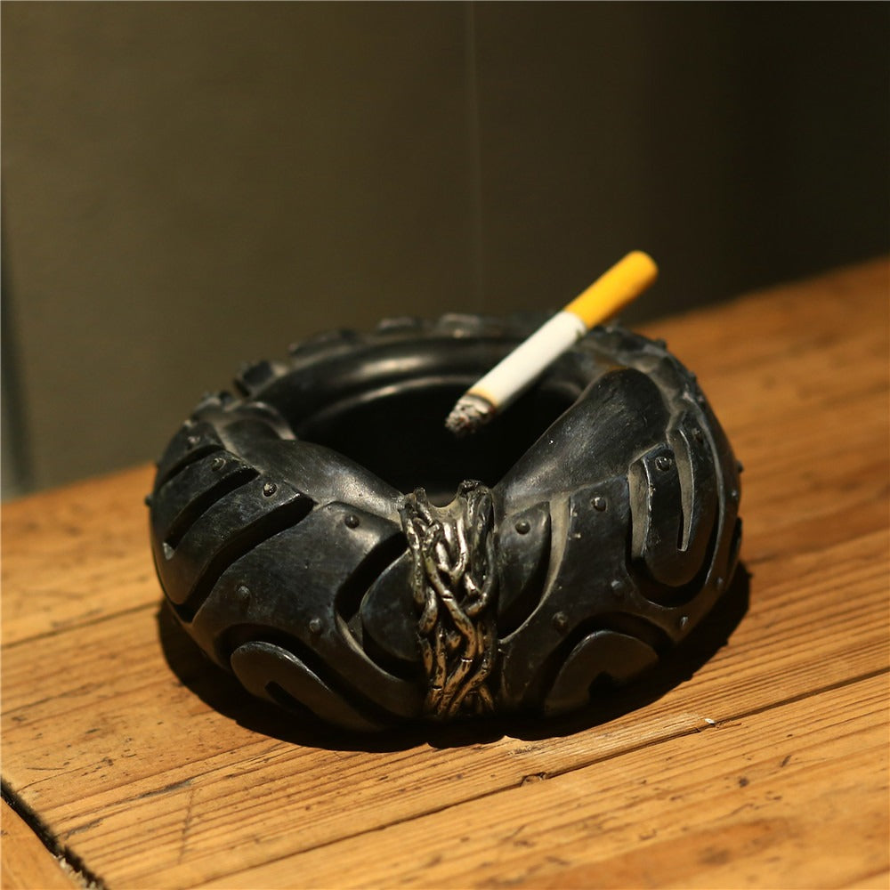 Tire-Shaped Ashtray With Dragon Accent for Desk Decor