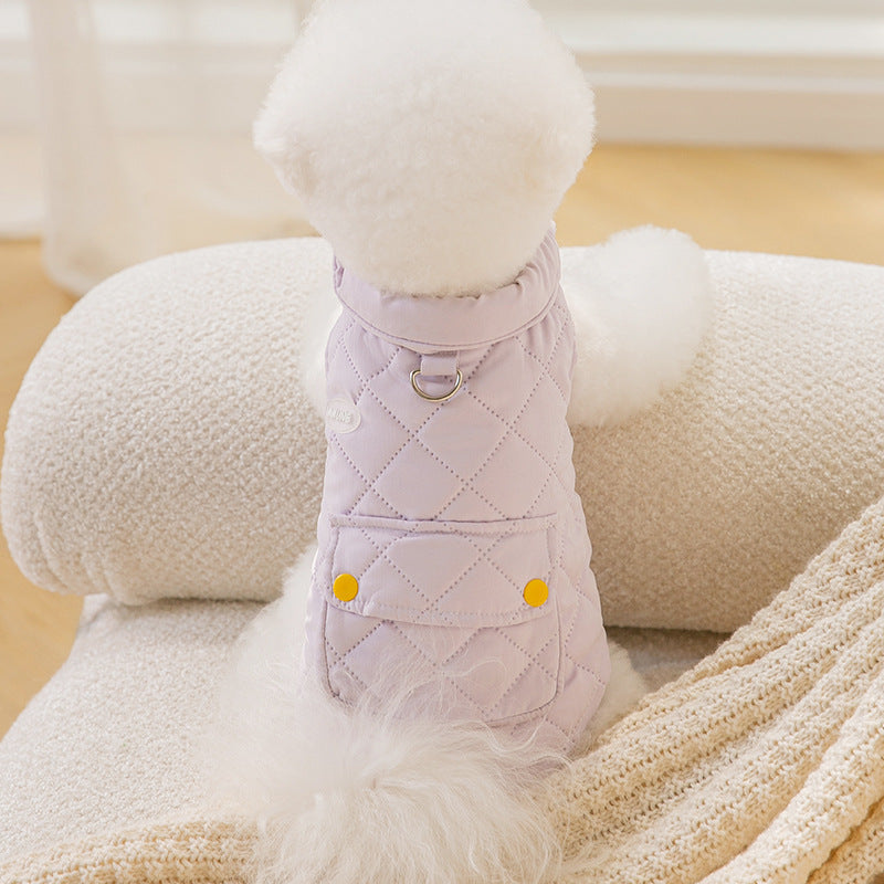 Quilted Pet Coat With Leash Ring For Small Dogs & Cats