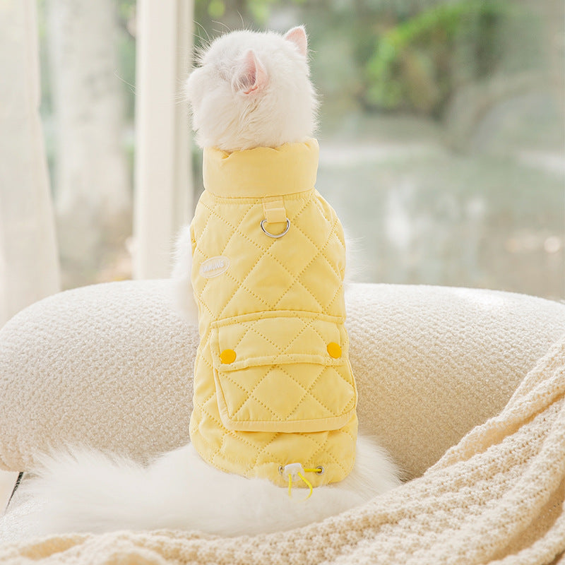 Quilted Pet Coat With Leash Ring For Small Dogs & Cats