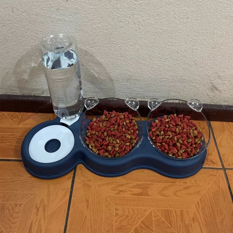 Double Pet Bowl With Automatic Water Feeding Station