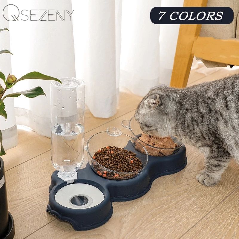 Double Pet Bowl With Automatic Water Feeding Station