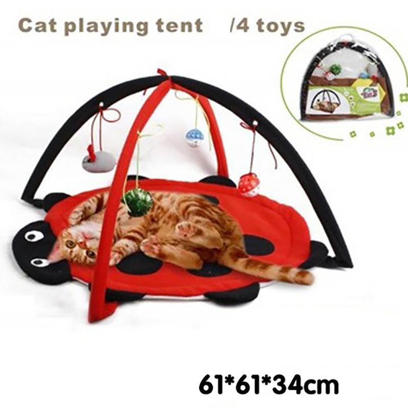 Cat Play Tent Bed with 4 Hanging Toys for Indoor Cats