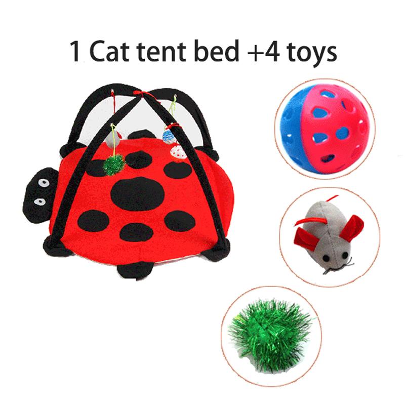 Cat Play Tent Bed with 4 Hanging Toys for Indoor Cats