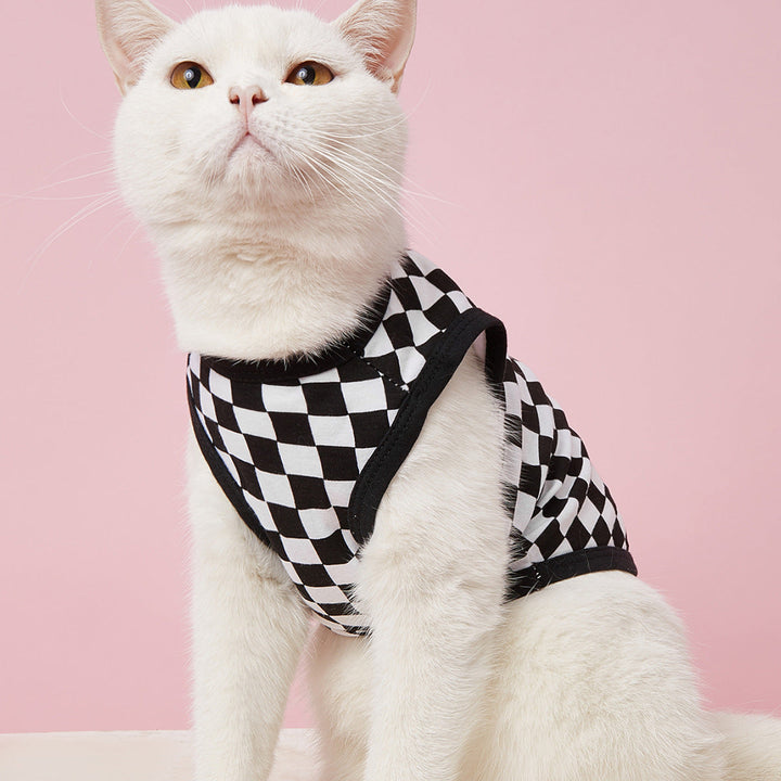 Cat Vest Shirt: Breathable Checkerboard Summer Style