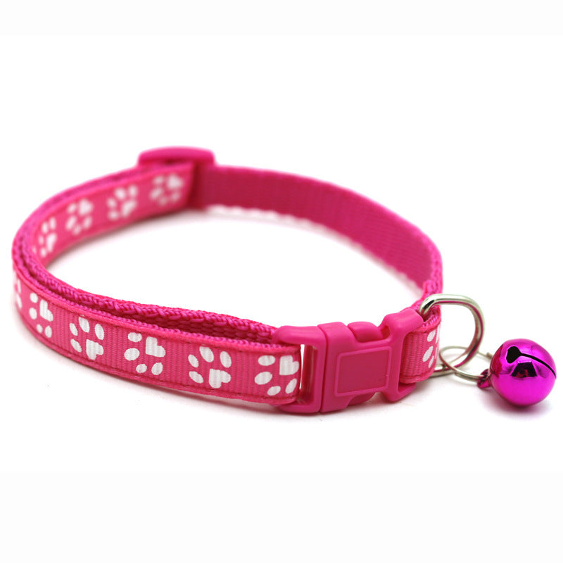 Adjustable Pet Collar with Colorful Bell & Paw Print