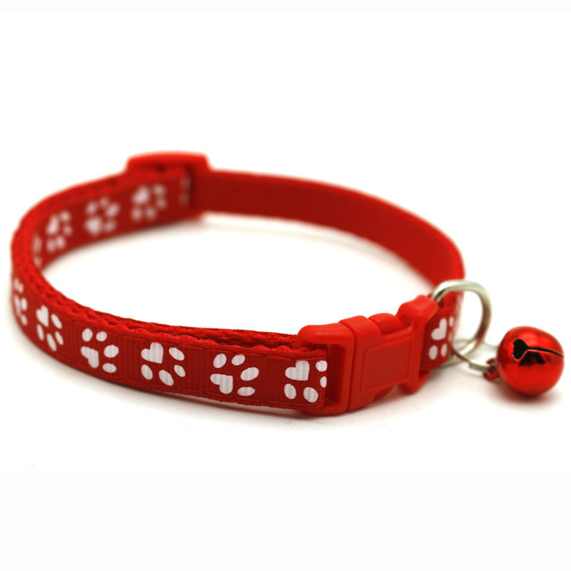 Adjustable Pet Collar with Colorful Bell & Paw Print