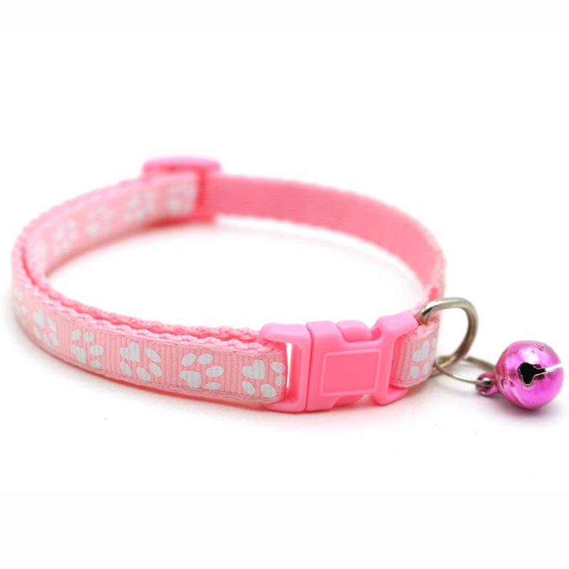 Adjustable Pet Collar with Colorful Bell & Paw Print