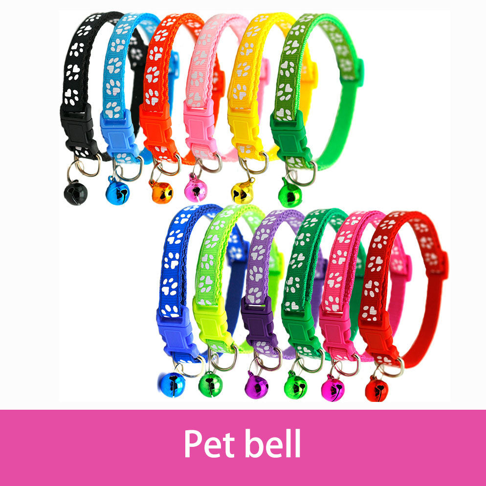 Adjustable Pet Collar with Colorful Bell & Paw Print