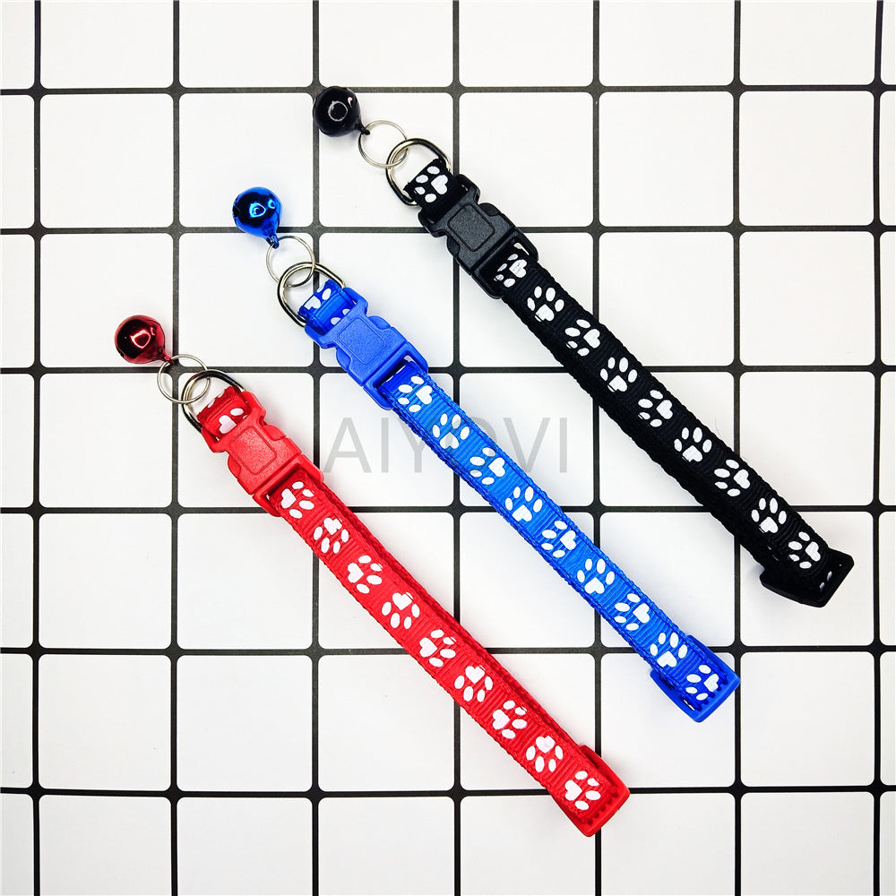 Adjustable Pet Collar with Colorful Bell & Paw Print