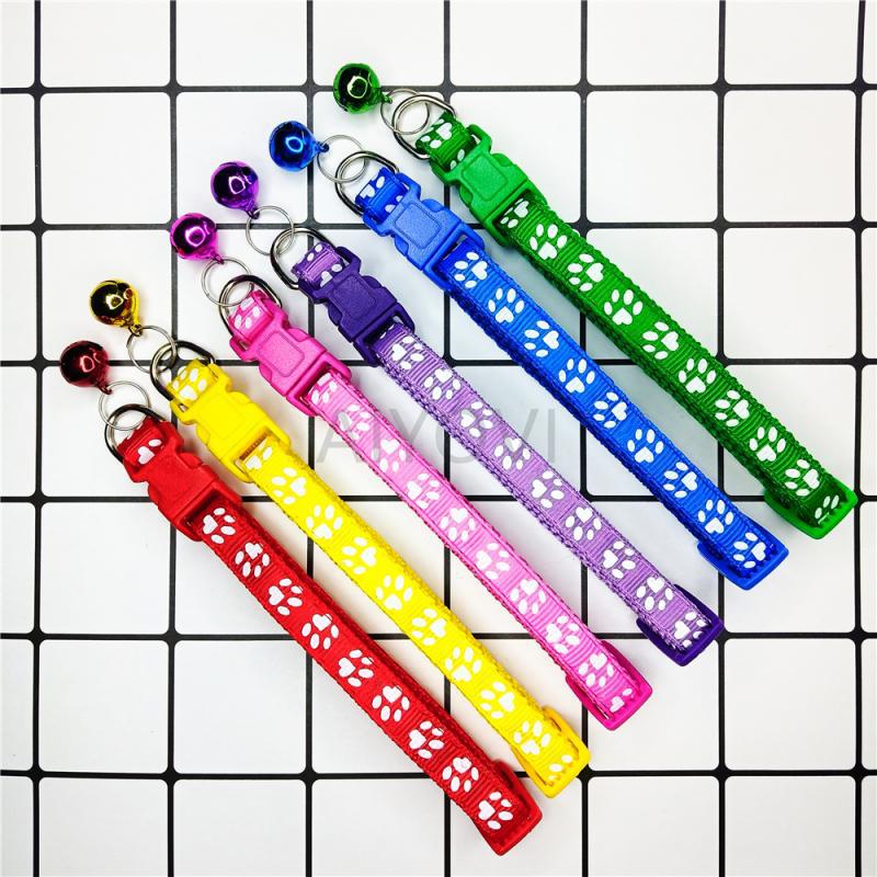 Adjustable Pet Collar with Colorful Bell & Paw Print