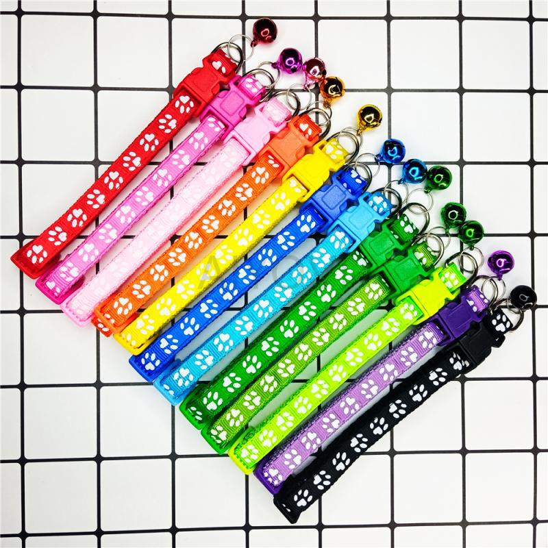 Adjustable Pet Collar with Colorful Bell & Paw Print