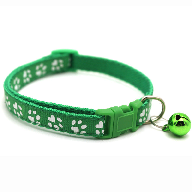 Adjustable Pet Collar with Colorful Bell & Paw Print