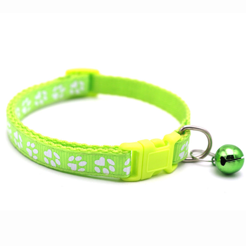 Adjustable Pet Collar with Colorful Bell & Paw Print
