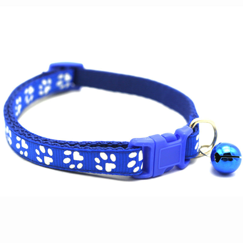 Adjustable Pet Collar with Colorful Bell & Paw Print