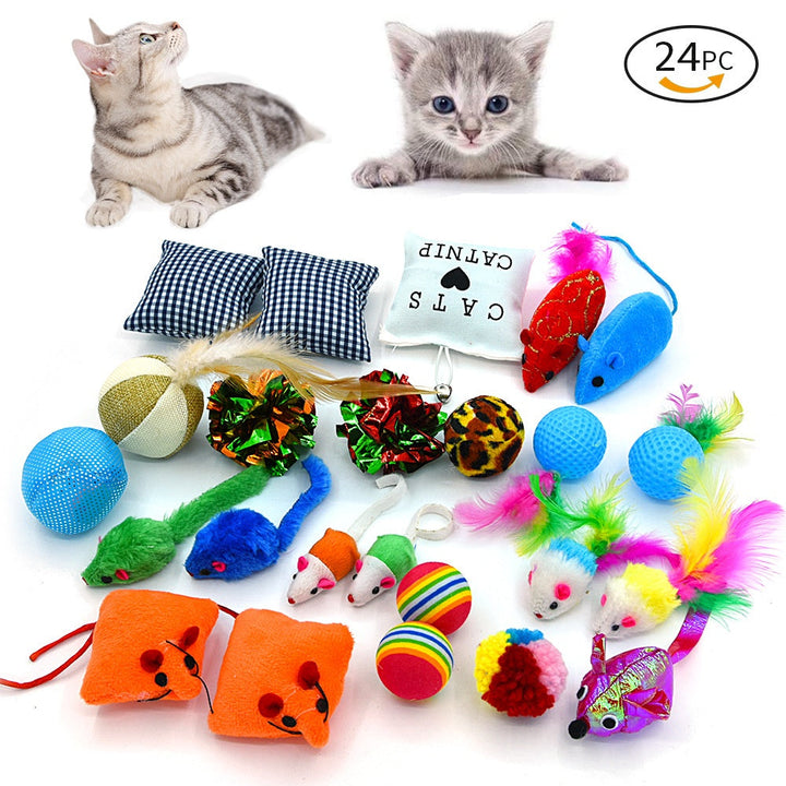 24-Piece Cat Toy Set for Indoor Play and Enrichment