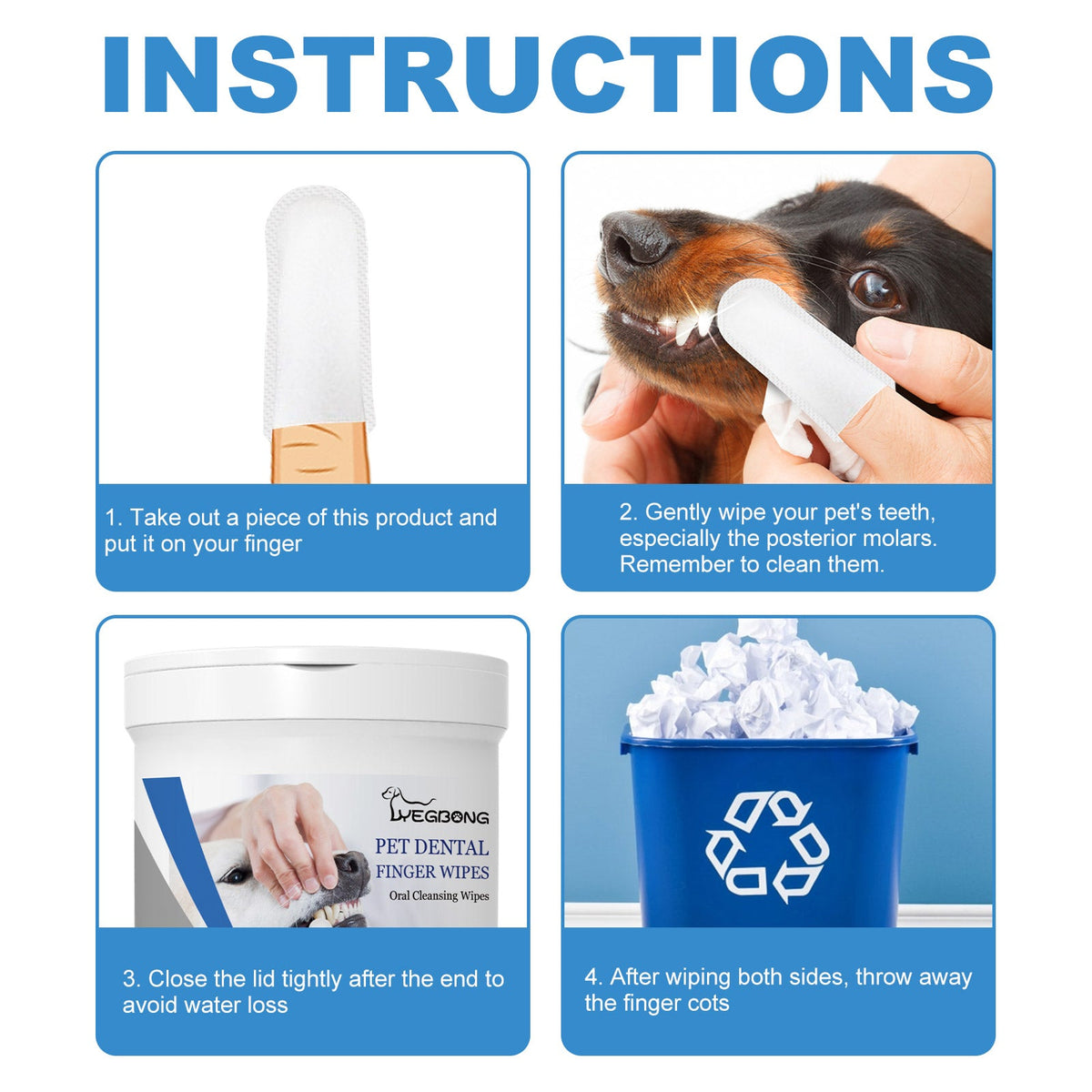 Pet Dental Finger Wipes for Dogs - Fresh Breath, 50pc