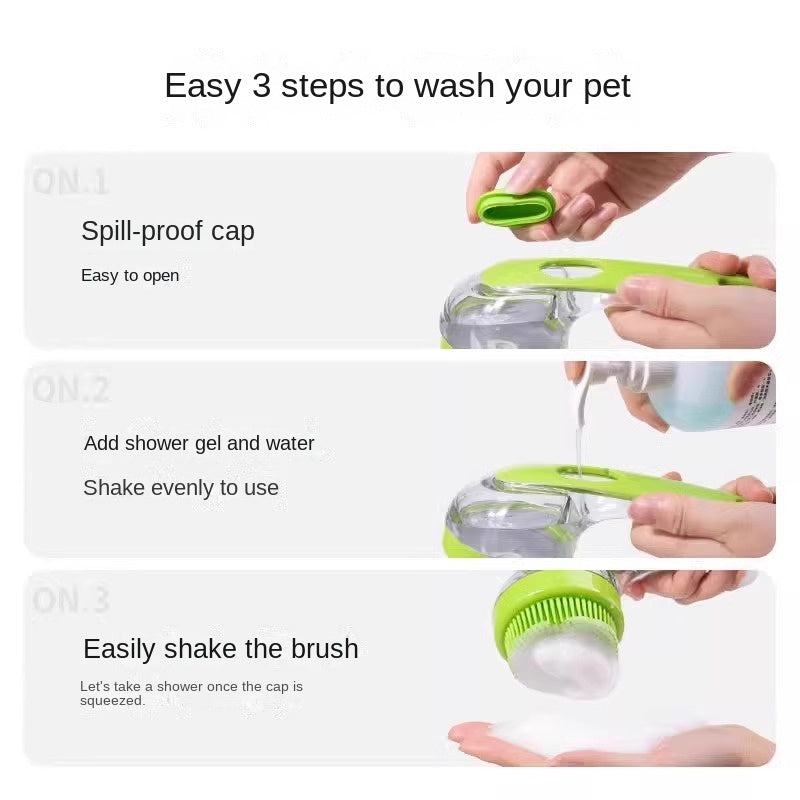 Pet Bath Brush with Soap Dispenser for Easier Washing