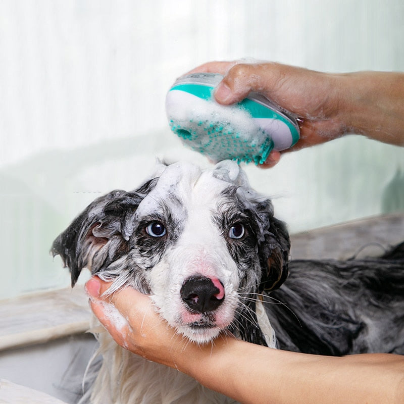 Pet Bath Brush with Shampoo Dispenser for Gentle Grooming