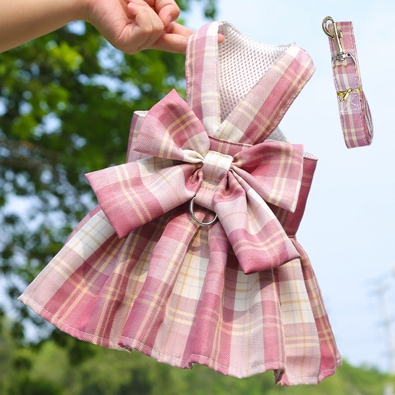Plaid Pet Dress Harness With Matching Leash for Small Pets
