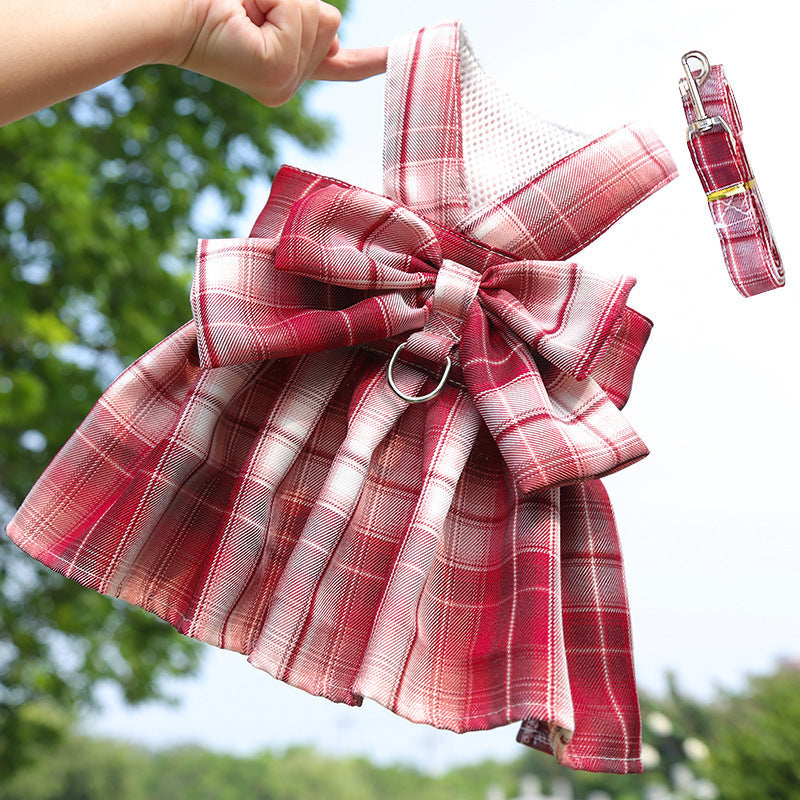 Plaid Pet Dress Harness With Matching Leash for Small Pets