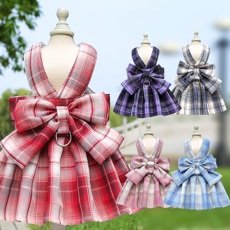 Plaid Pet Dress Harness With Matching Leash for Small Pets