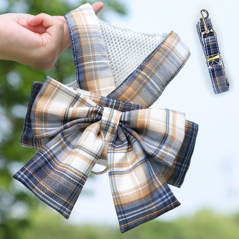 Plaid Pet Dress Harness With Matching Leash for Small Pets