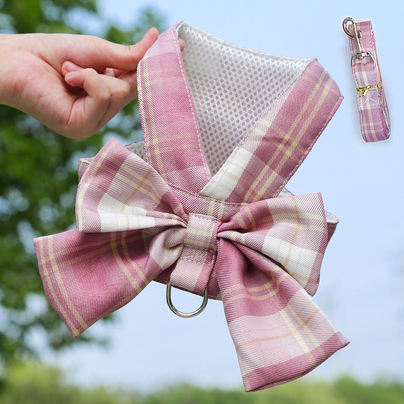 Plaid Pet Dress Harness With Matching Leash for Small Pets