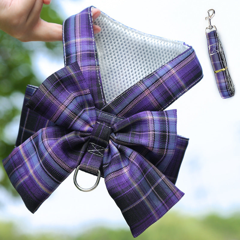 Plaid Pet Dress Harness With Matching Leash for Small Pets
