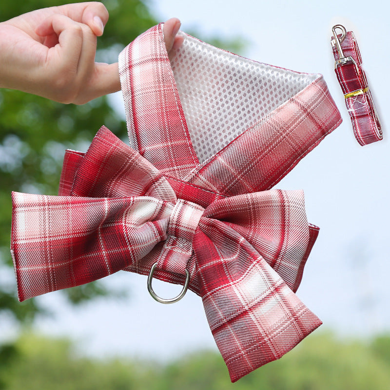 Plaid Pet Dress Harness With Matching Leash for Small Pets