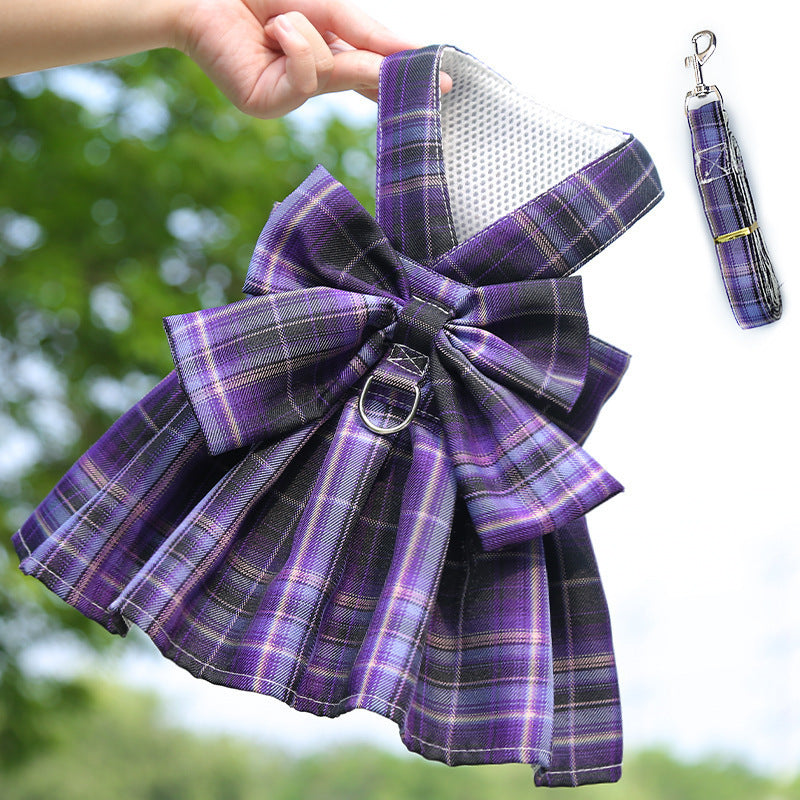 Plaid Pet Dress Harness With Matching Leash for Small Pets