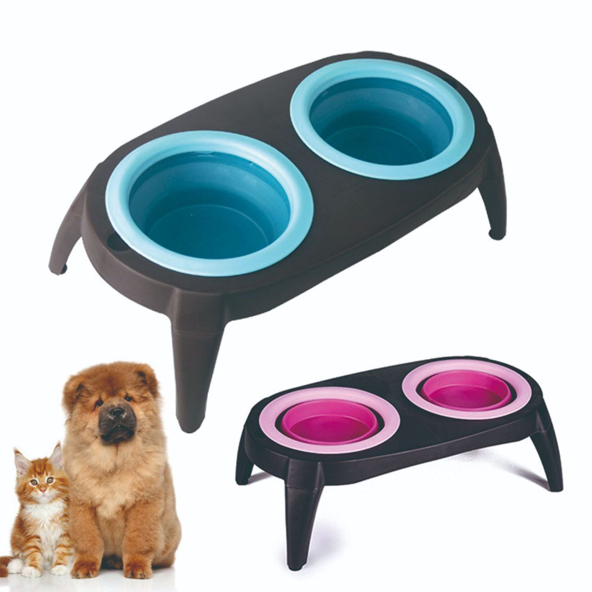 Raised Double Pet Bowl Stand for Neater Daily Feeding