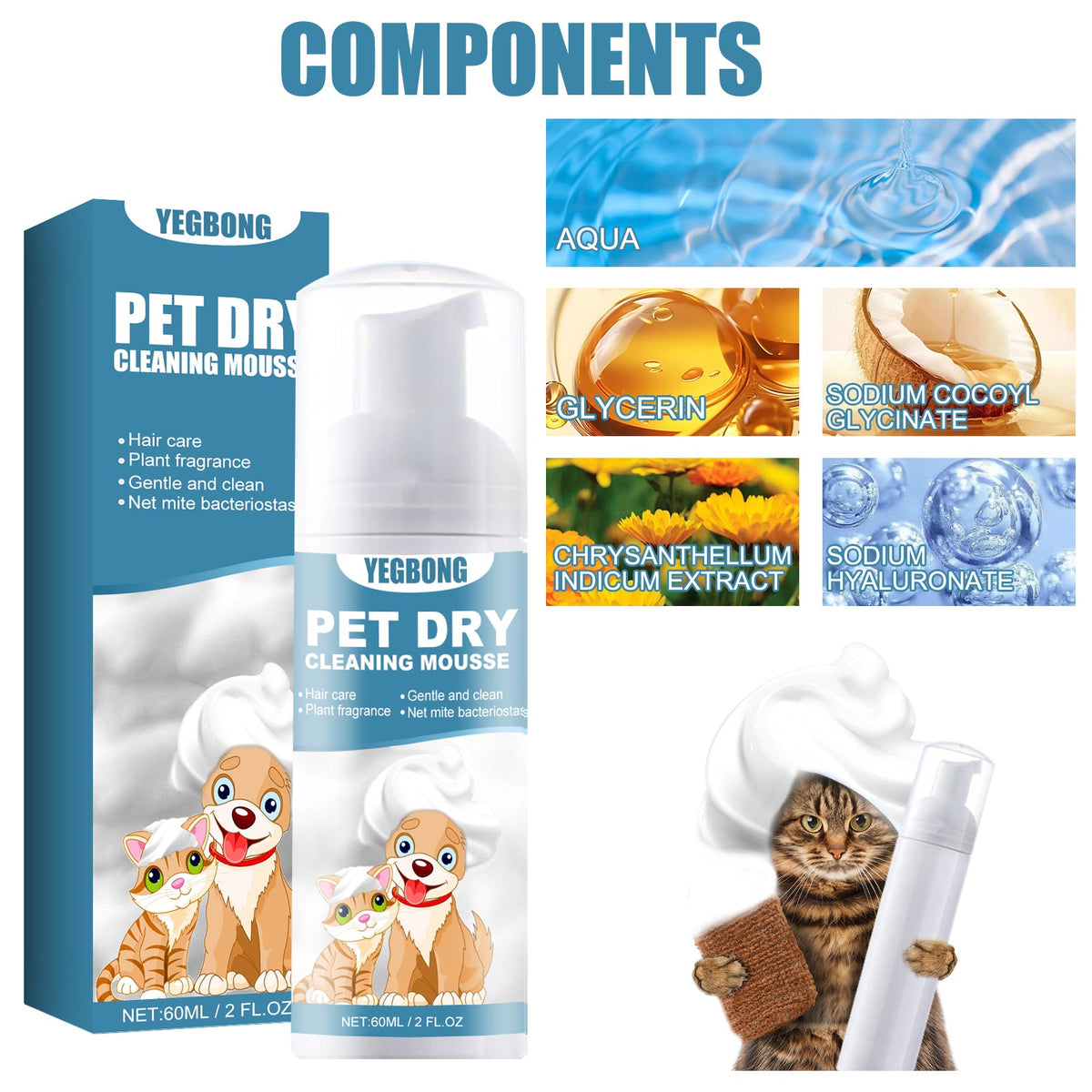 Pet Waterless Mousse Wash for Fresh, Clean Coats, Gentle