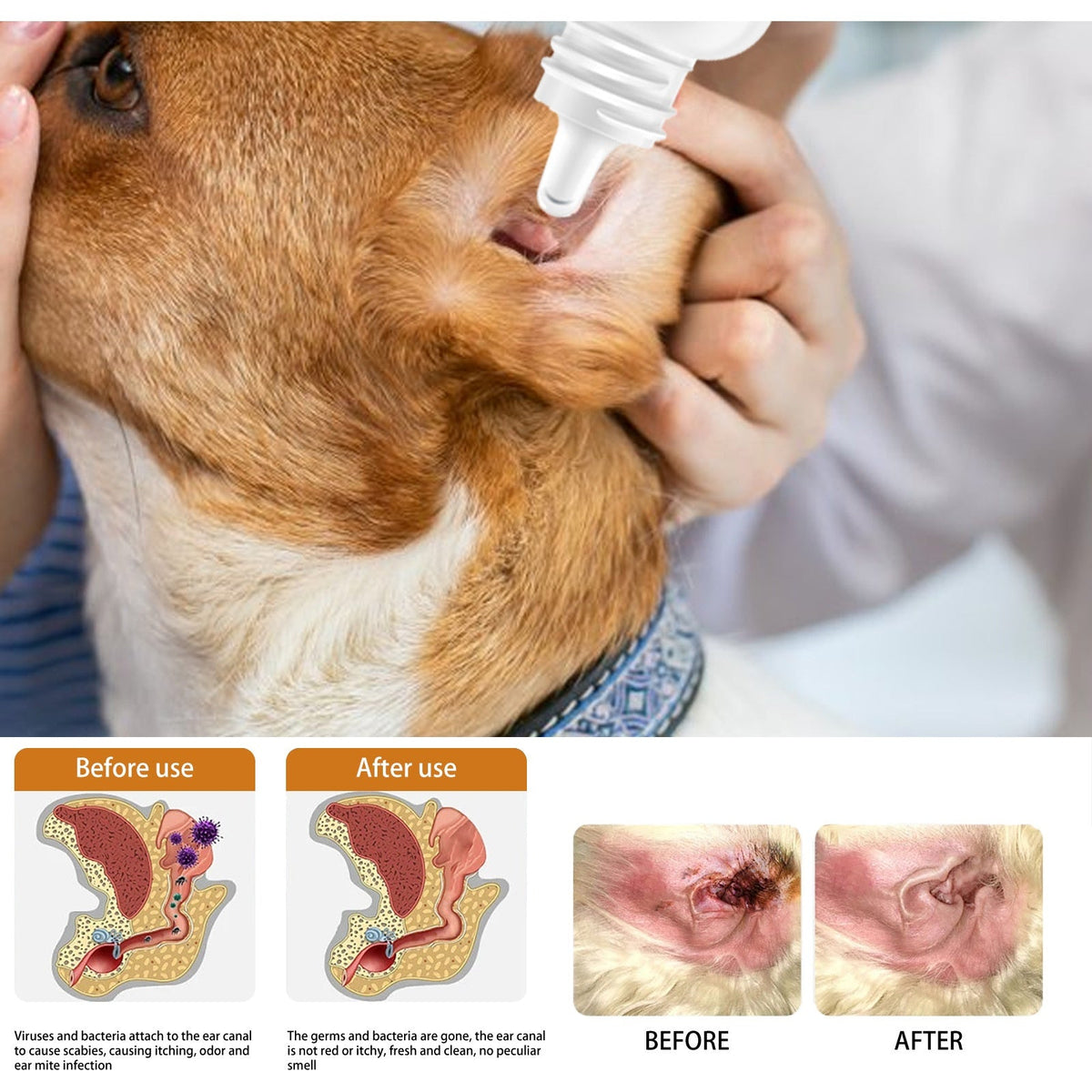 Pet Ear Cleaning Oil for Cats & Dogs, Odor Care