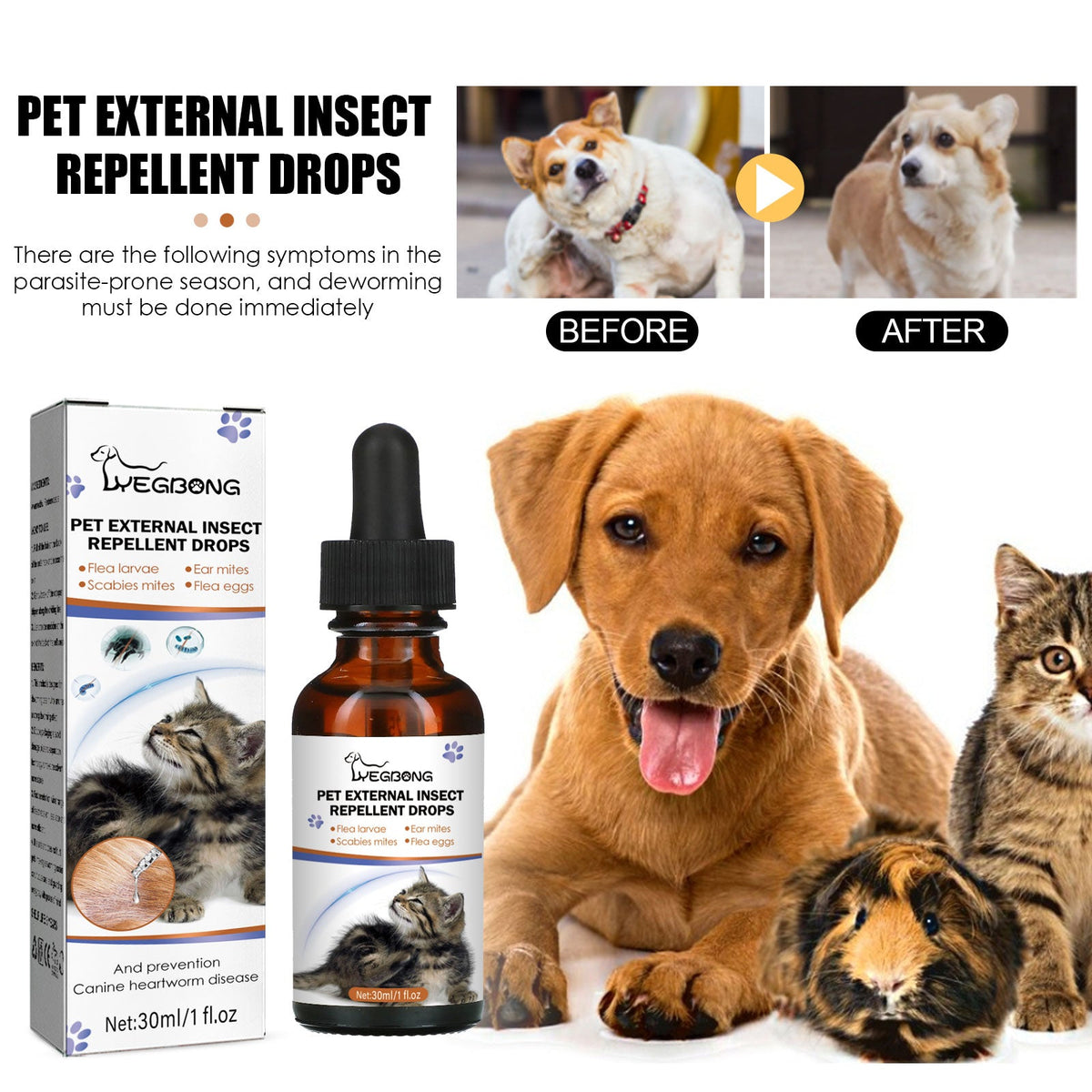 Pet Flea And Tick Repellent Drops For Dogs & Cats