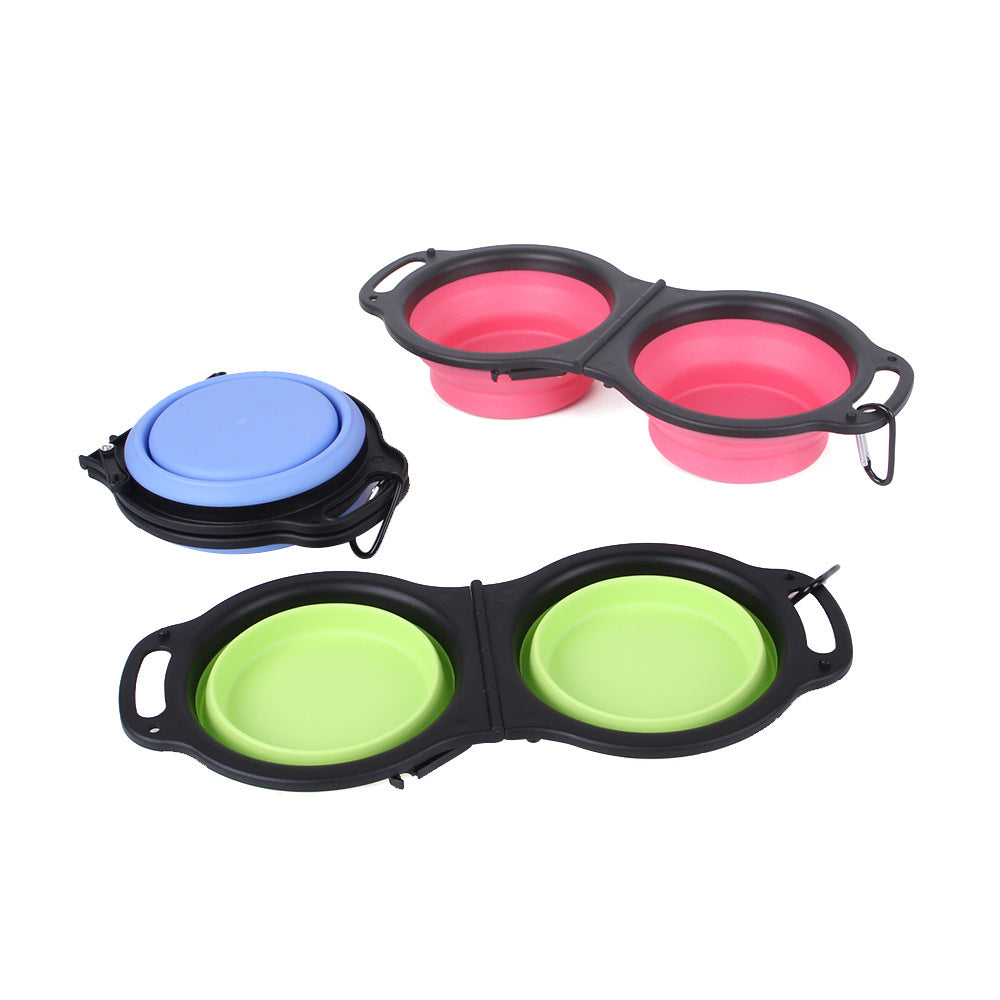 Portable Double Dog Bowl for Travel, Hiking & Parks