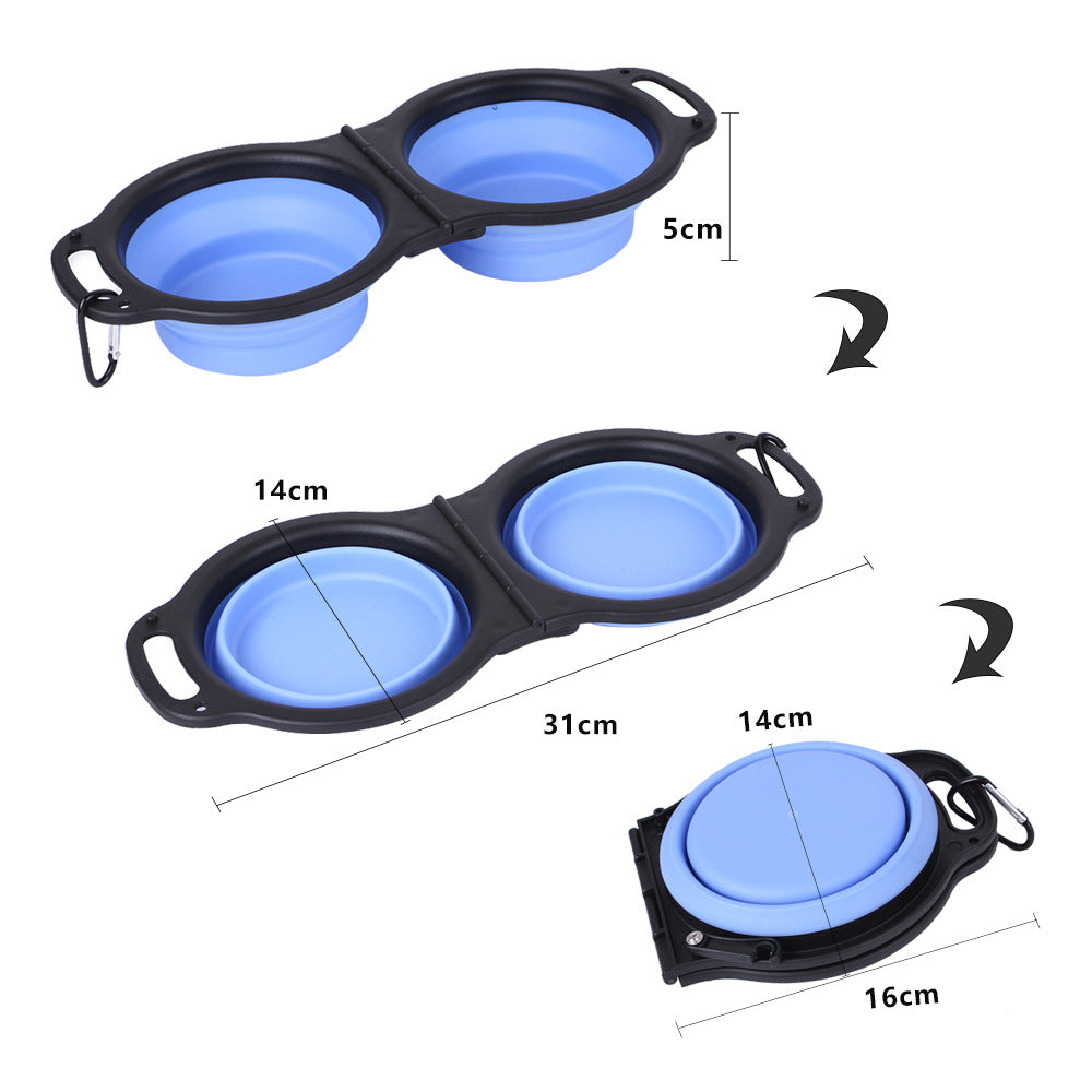 Portable Double Dog Bowl for Travel, Hiking & Parks