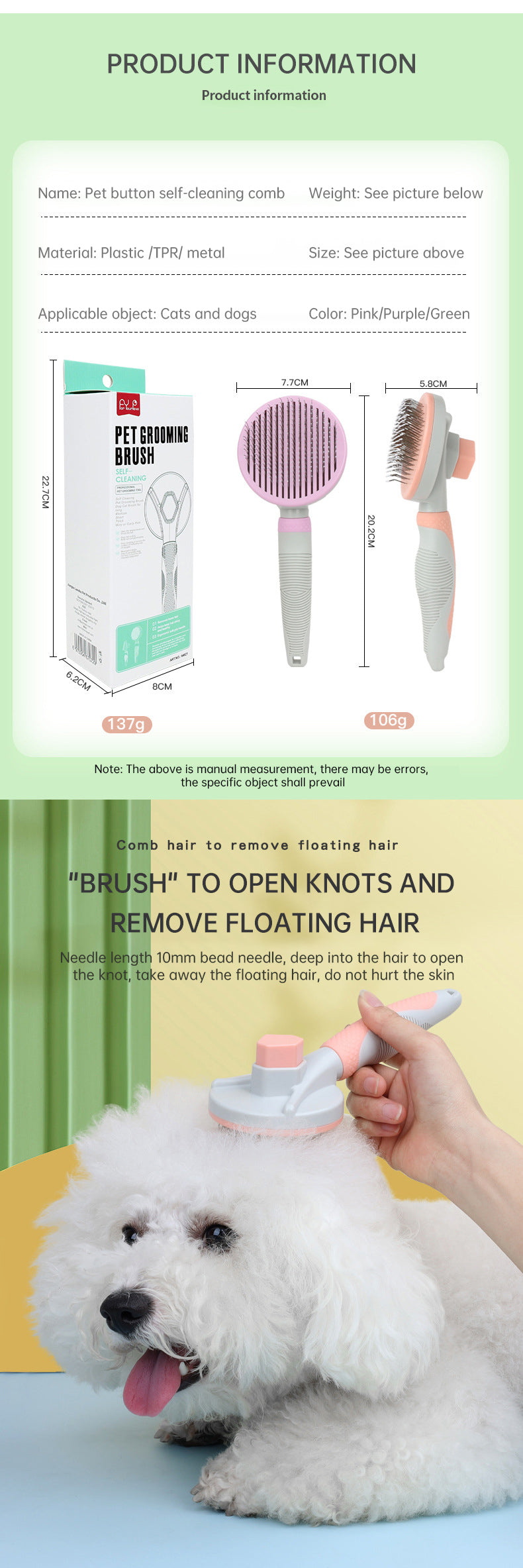 Self-Cleaning Slicker Brush for Tangle-Free Fur