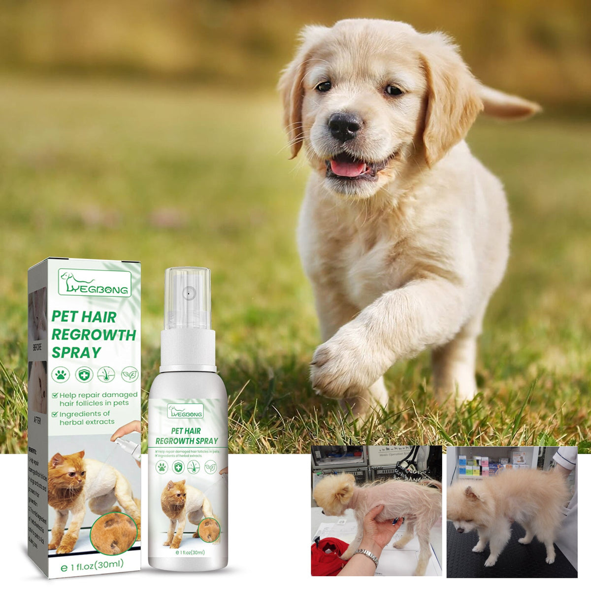Pet Hair Growth Spray for Cats & Dogs, 1 fl oz Bottle