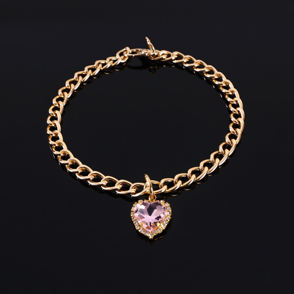 Rhinestone Pet Collar With Heart Pendant Glamour Style