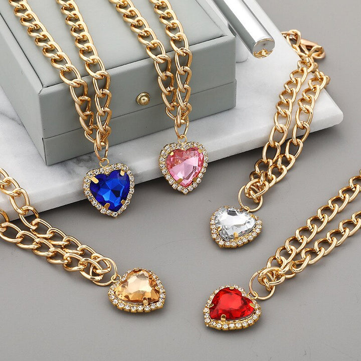 Rhinestone Pet Collar With Heart Pendant Glamour Style