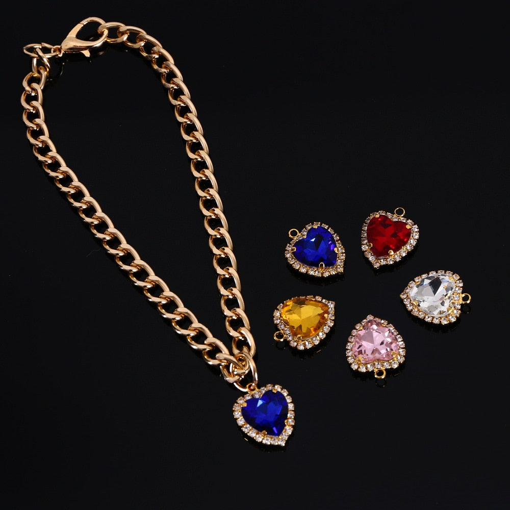 Rhinestone Pet Collar With Heart Pendant Glamour Style