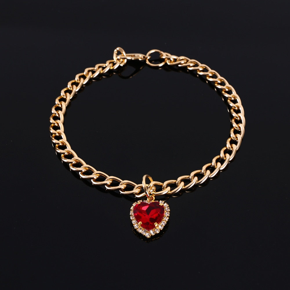 Rhinestone Pet Collar With Heart Pendant Glamour Style
