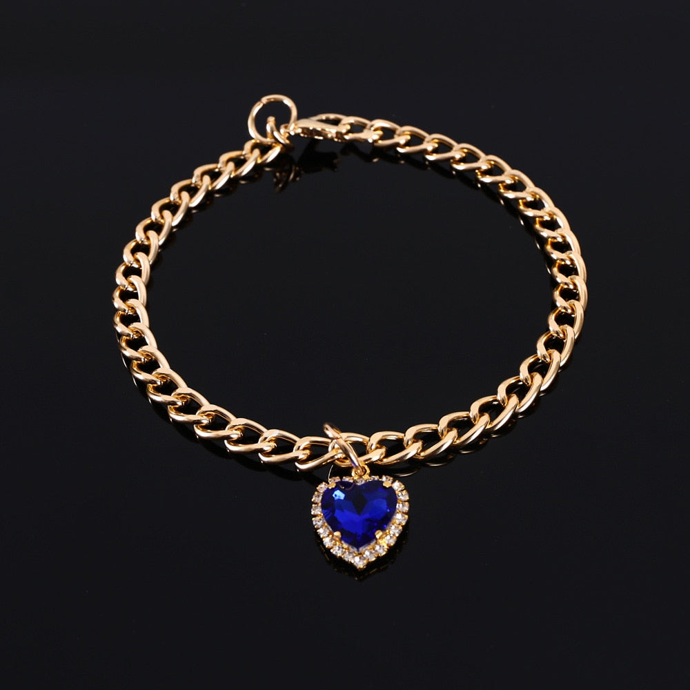 Rhinestone Pet Collar With Heart Pendant Glamour Style